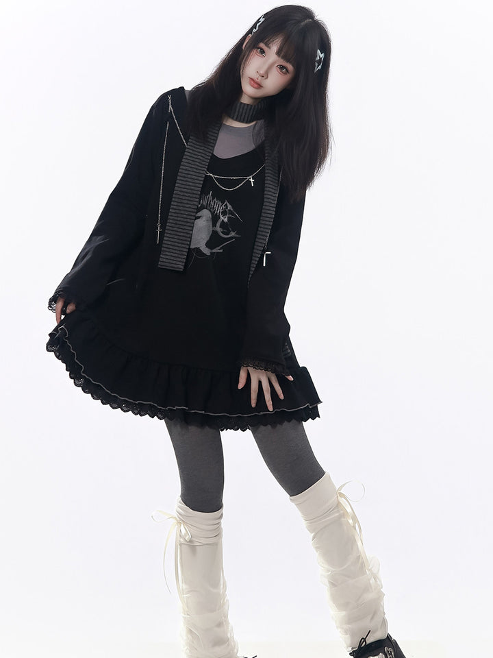 Gothic Raven Ruffle Mini Dress