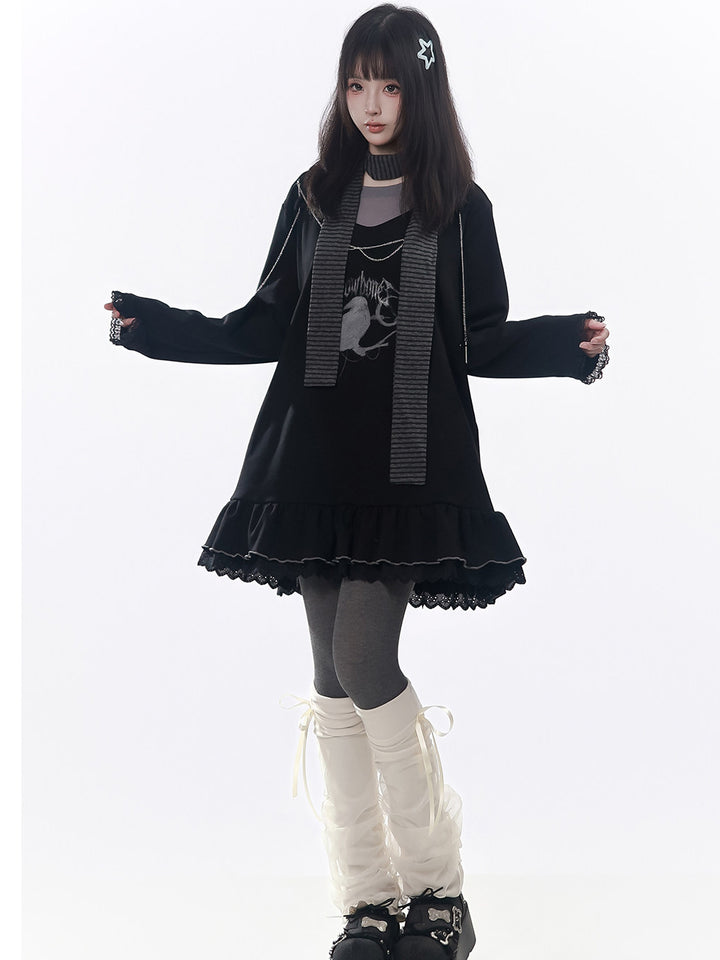 Gothic Raven Ruffle Mini Dress