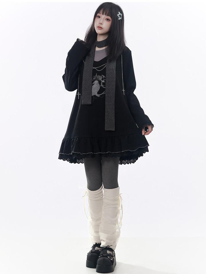 Gothic Raven Ruffle Mini Dress