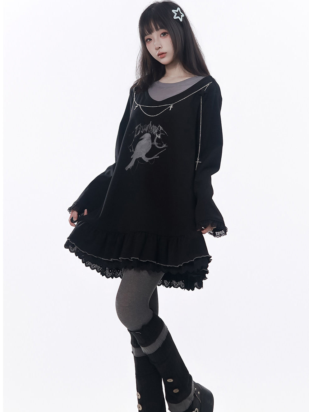Gothic Raven Ruffle Mini Dress