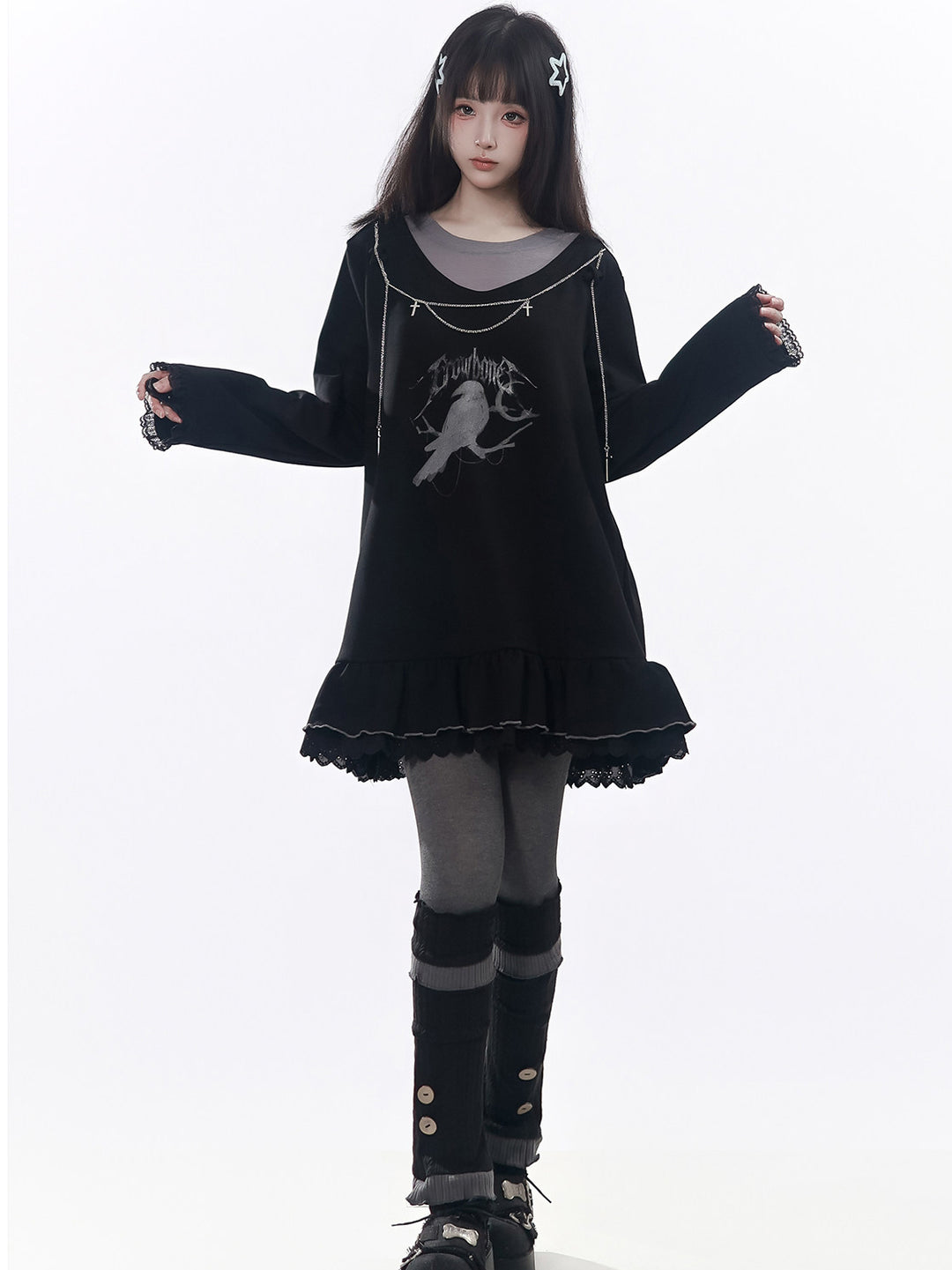 Gothic Raven Ruffle Mini Dress