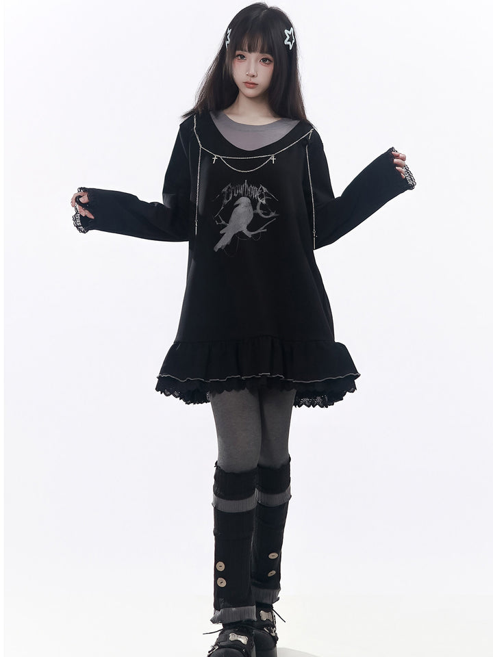 Gothic Raven Ruffle Mini Dress