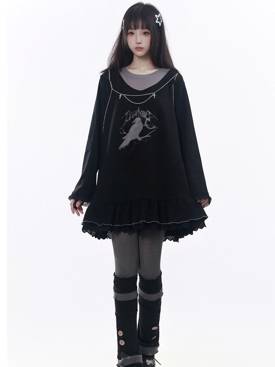 Gothic Raven Ruffle Mini Dress