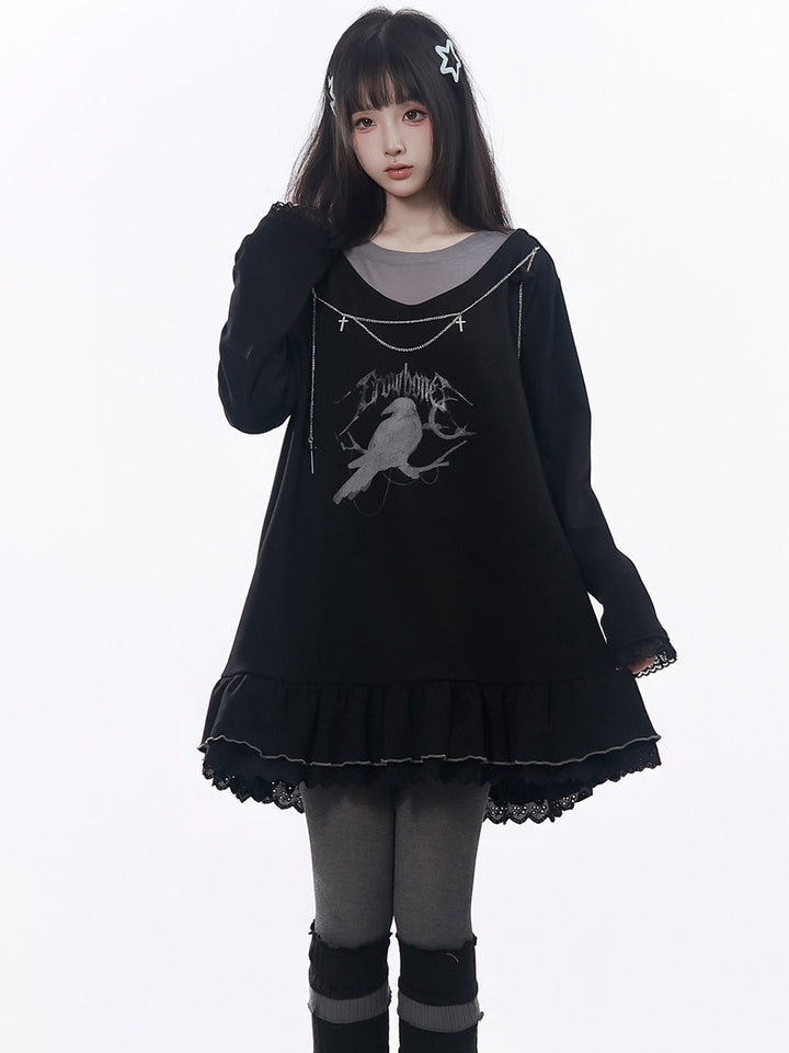 Gothic Raven Ruffle Mini Dress