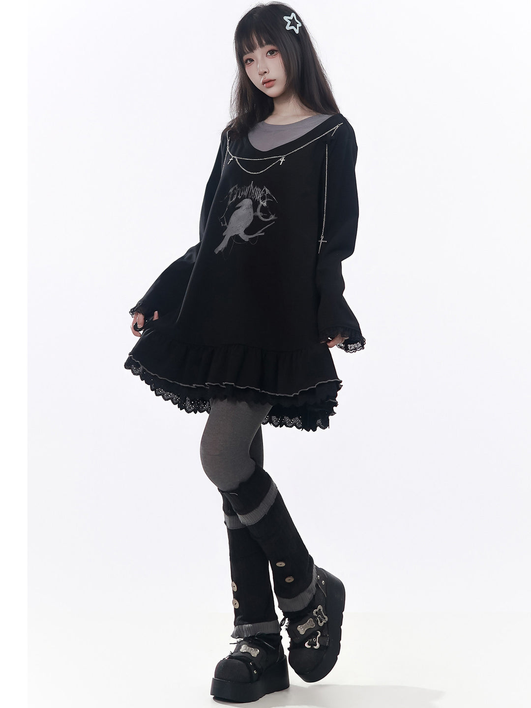 Gothic Raven Ruffle Mini Dress