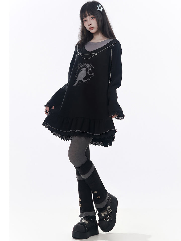 Gothic Raven Ruffle Mini Dress