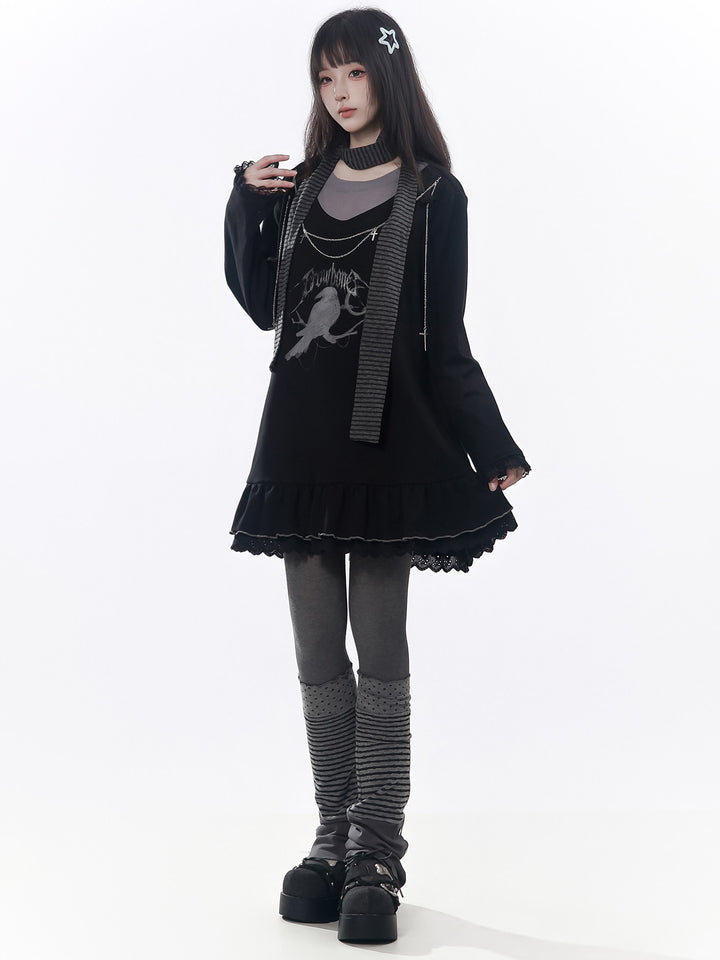 Gothic Raven Ruffle Mini Dress