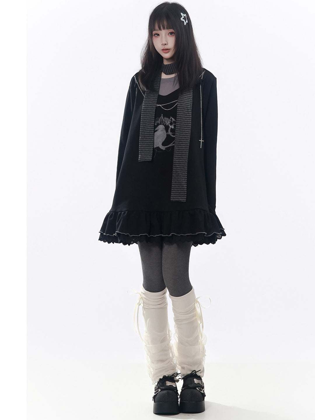 Gothic Raven Ruffle Mini Dress