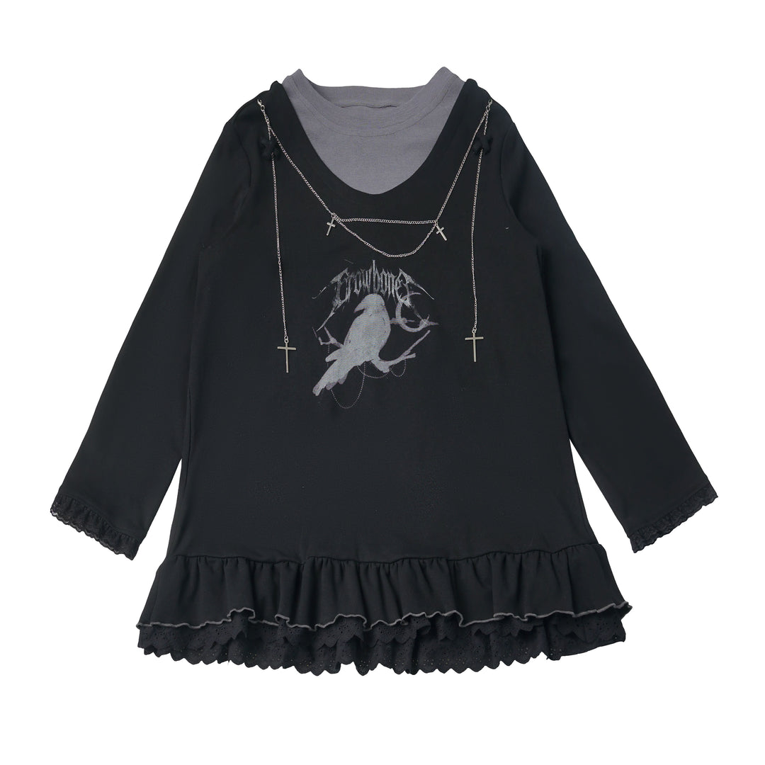 Gothic Raven Ruffle Mini Dress