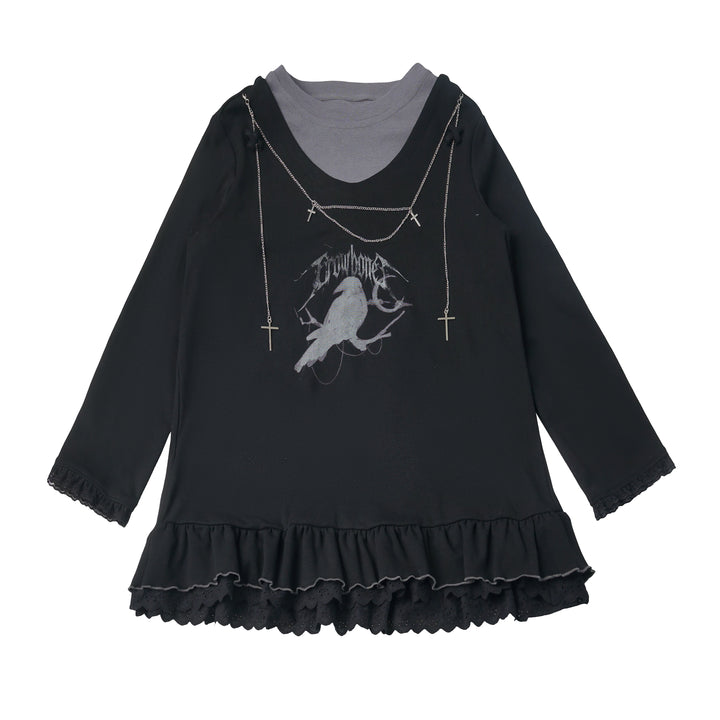 Gothic Raven Ruffle Mini Dress