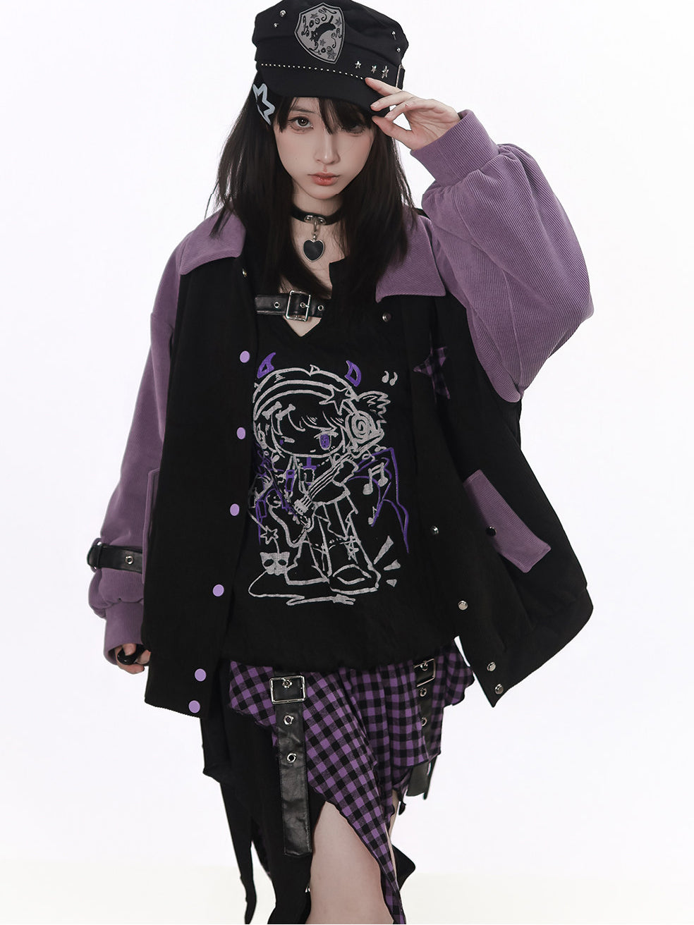 Plaid Star Colorblock Bomber Jacket