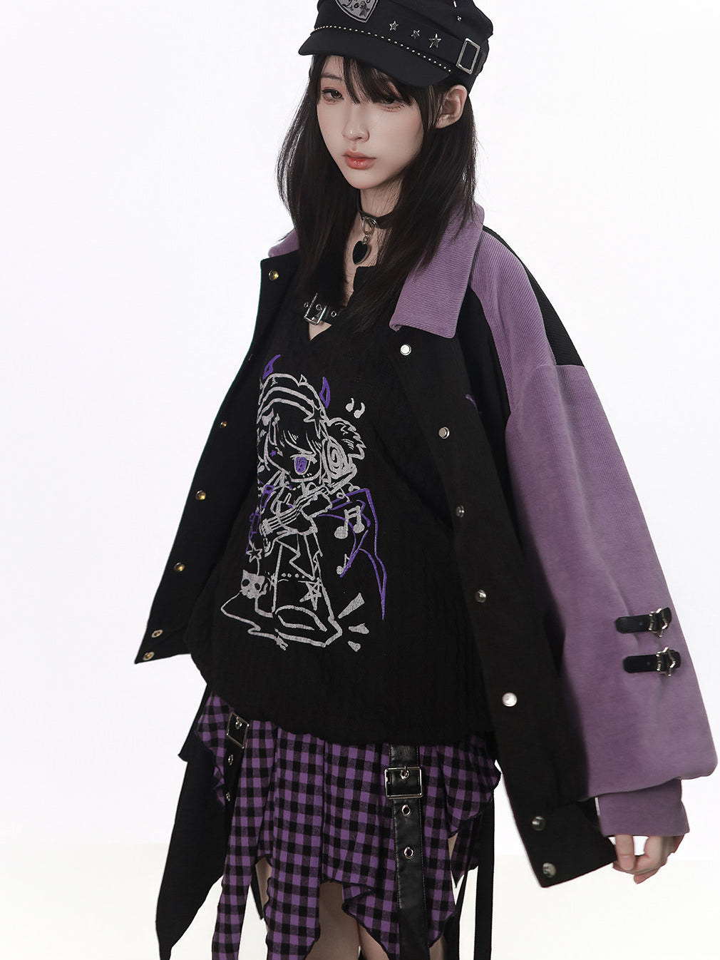 Plaid Star Colorblock Bomber Jacket