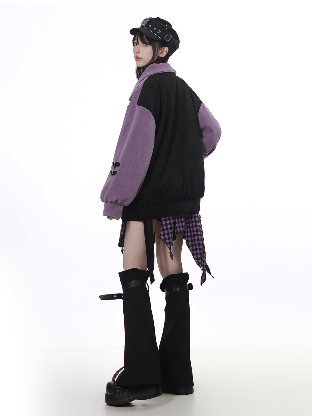 Plaid Star Colorblock Bomber Jacket