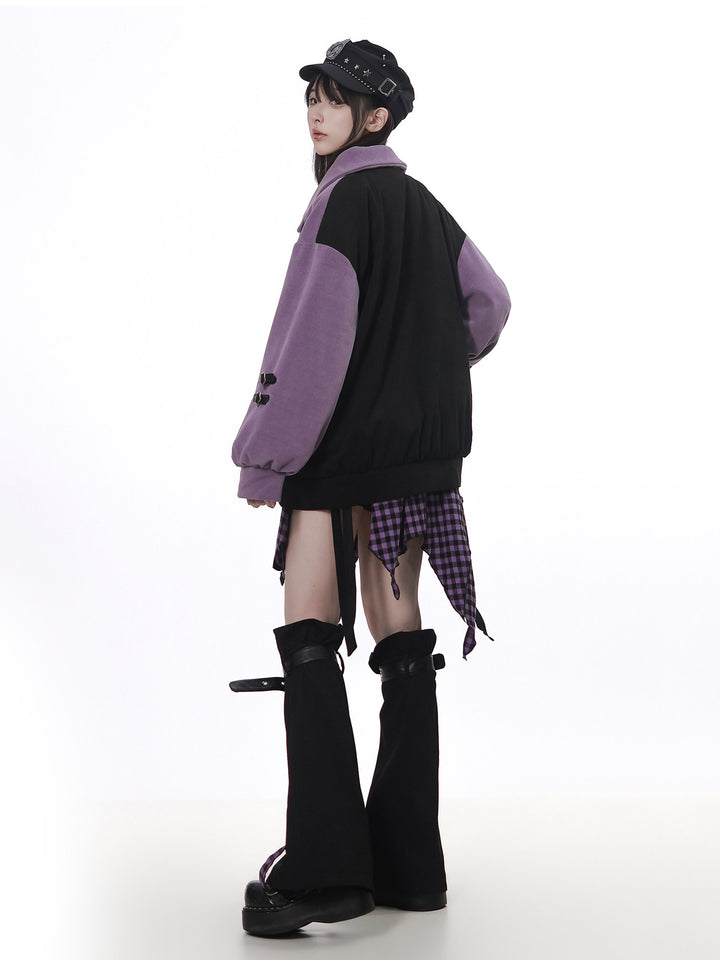 Plaid Star Colorblock Bomber Jacket