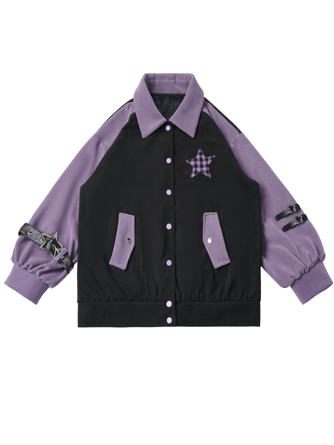 Plaid Star Colorblock Bomber Jacket