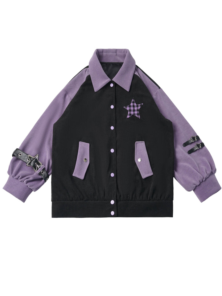 Plaid Star Colorblock Bomber Jacket