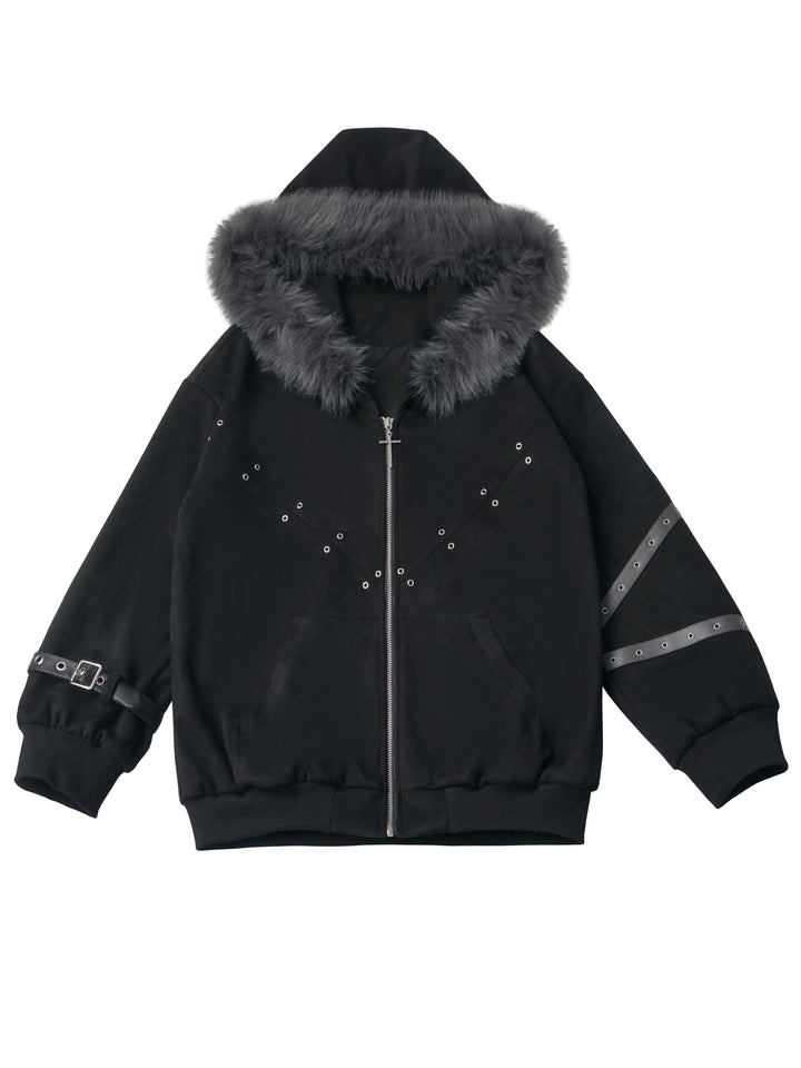 Punk Plush-Trim Hooded Jacket