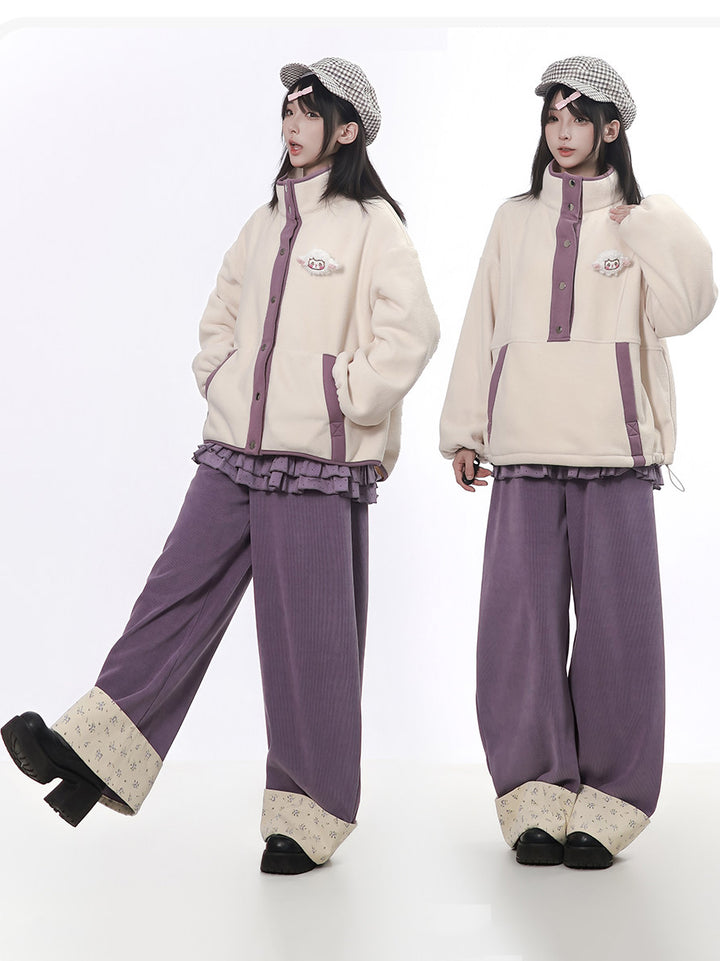 Contrast Trim Fleece Pullover