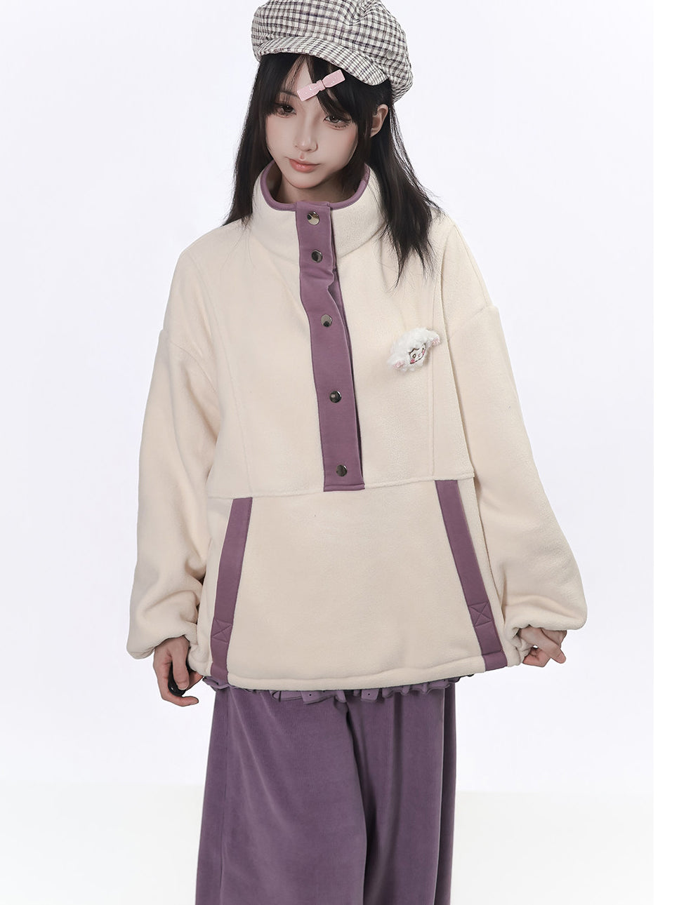 Contrast Trim Fleece Pullover