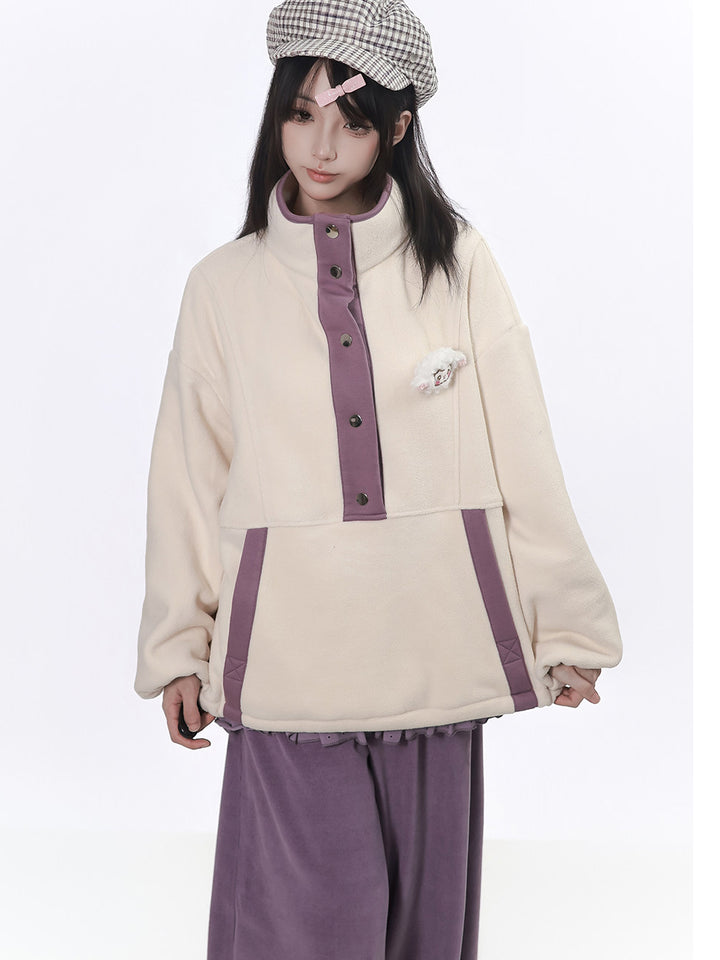 Contrast Trim Fleece Pullover