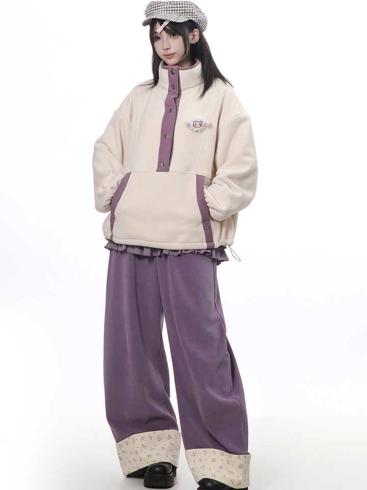 Contrast Trim Fleece Pullover
