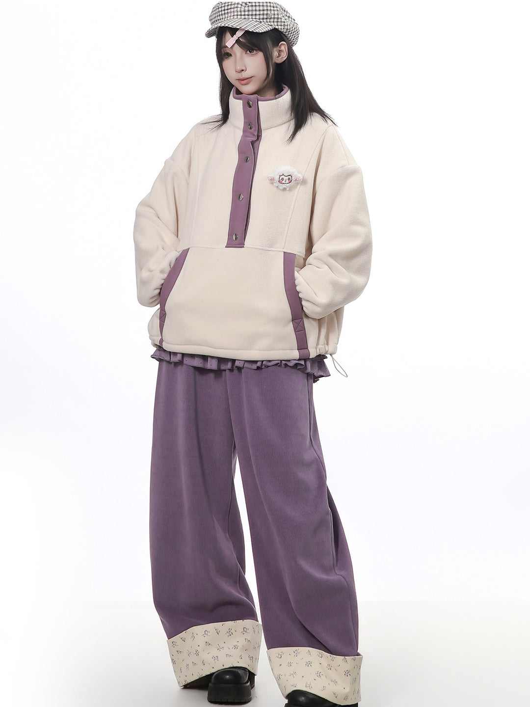 Purple Floral Cuff Wide Leg Pants