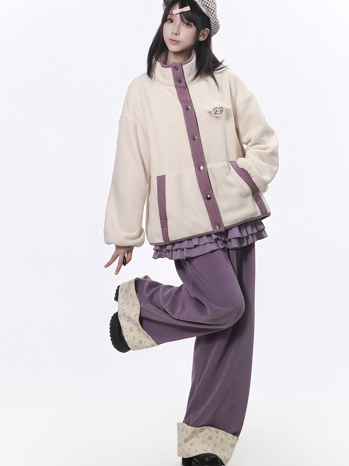 Purple Floral Cuff Wide Leg Pants