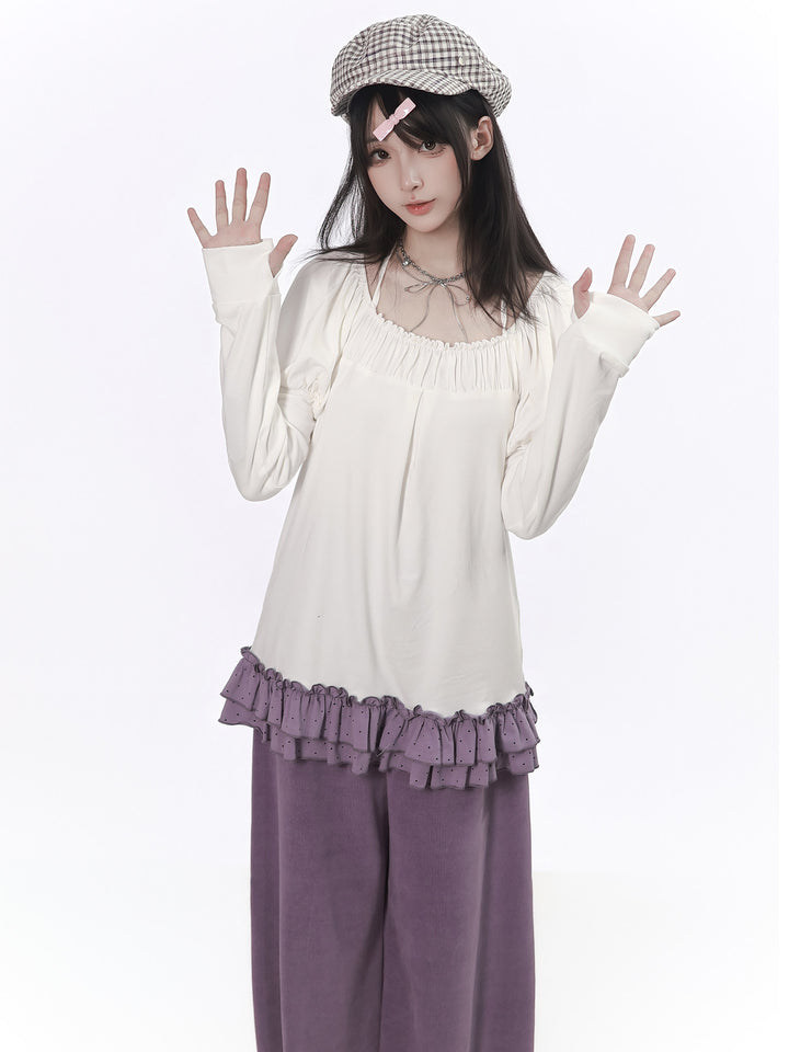 Purple Floral Cuff Wide Leg Pants