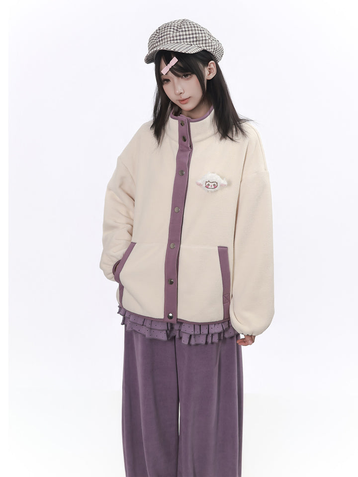 Purple Floral Cuff Wide Leg Pants