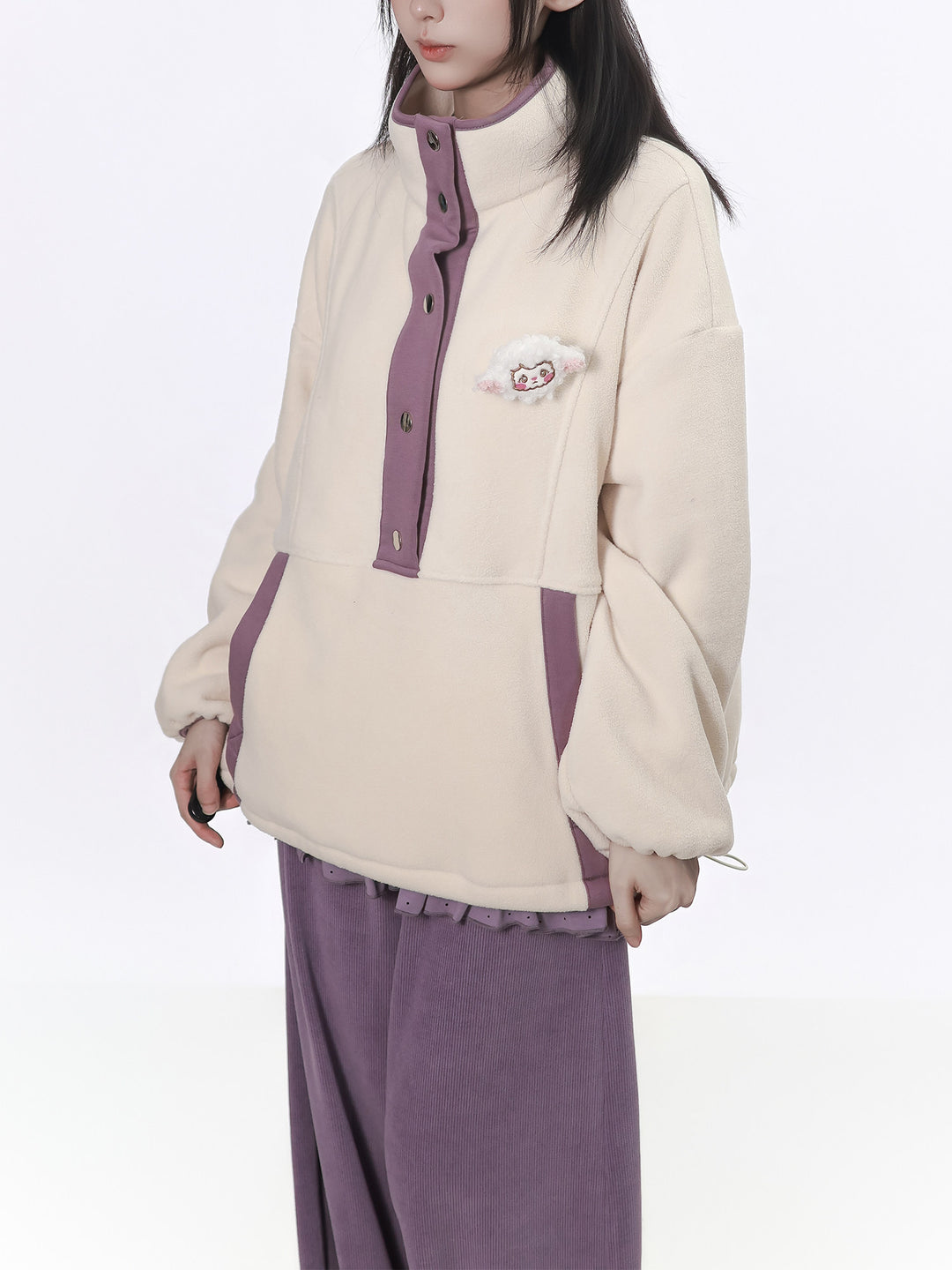 Purple Floral Cuff Wide Leg Pants