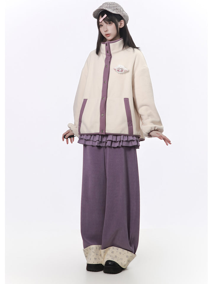 Lamb Patch Contrast-Trim Fleece Jacket