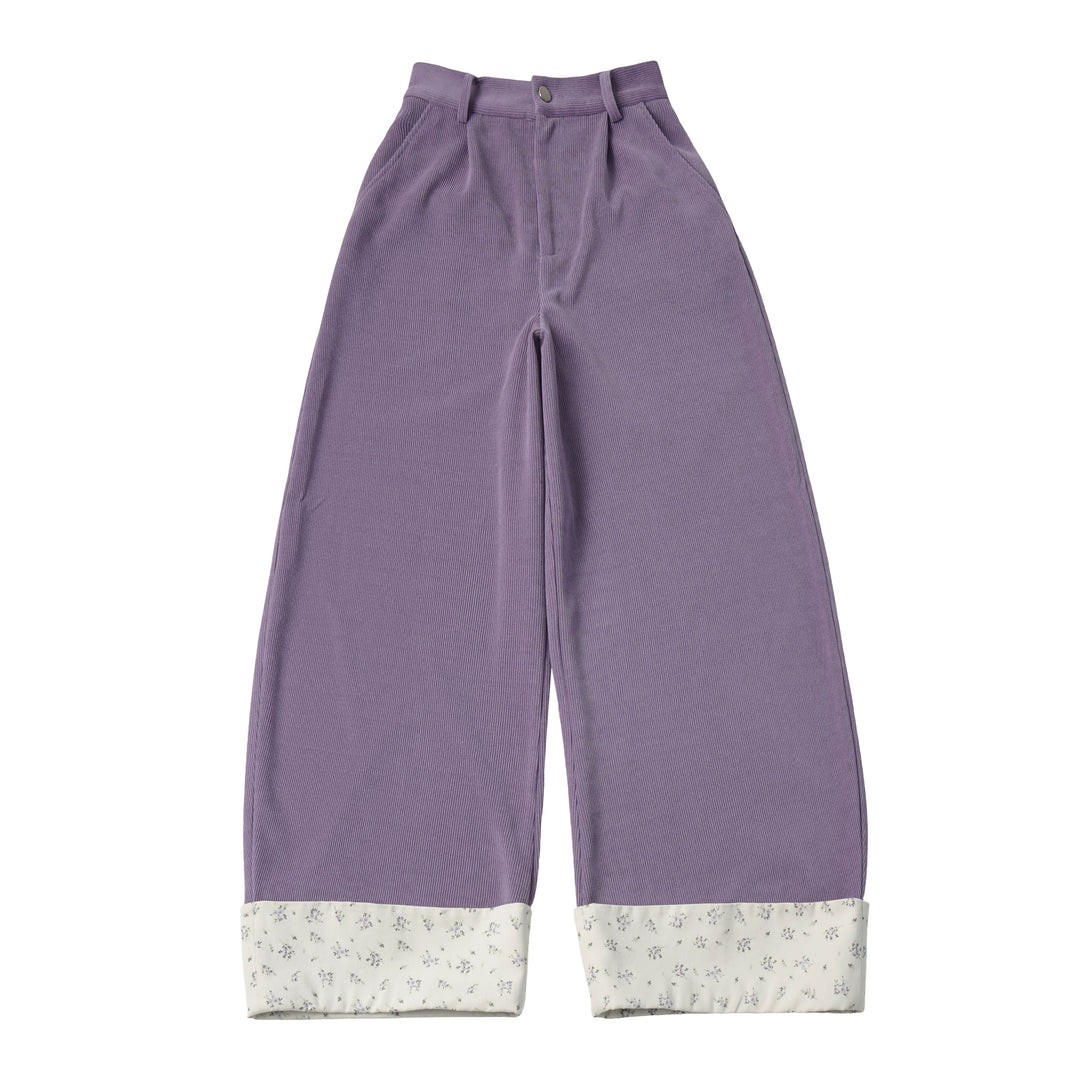 Purple Floral Cuff Wide Leg Pants