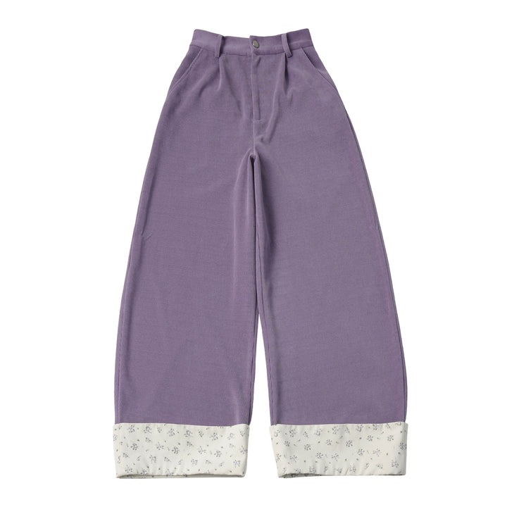 Purple Floral Cuff Wide Leg Pants