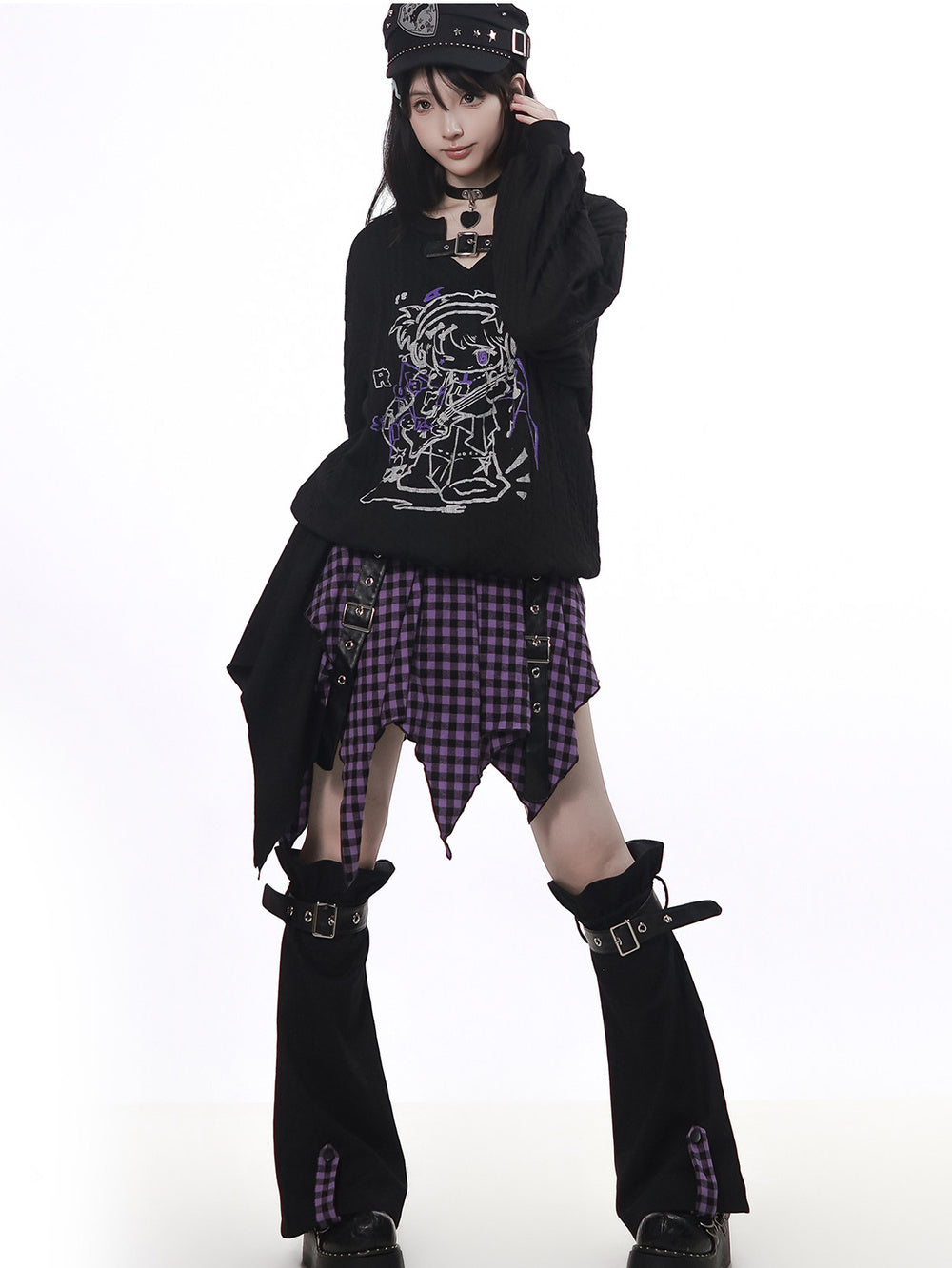 Gothic Guitar Graphic Cable Knit Sweater