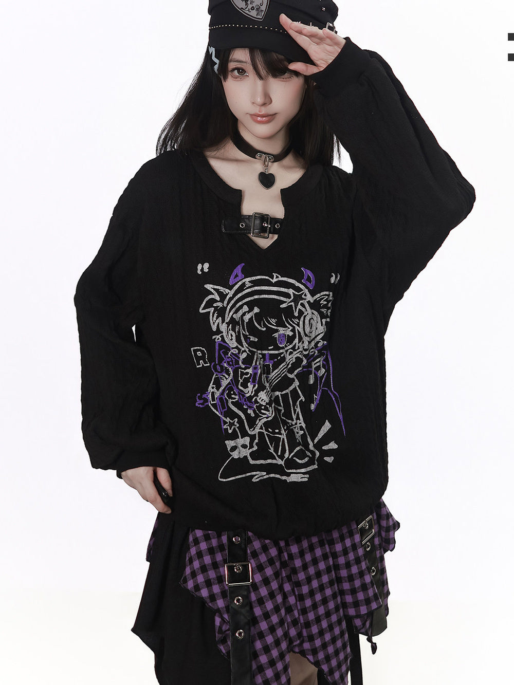 Gothic Guitar Graphic Cable Knit Sweater