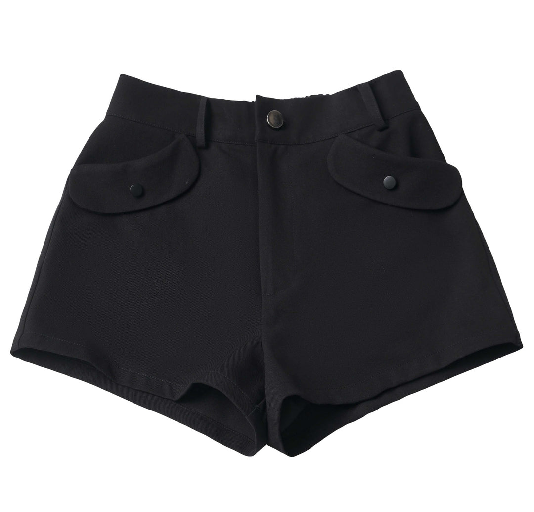 Black Flap Pocket Tailored Shorts