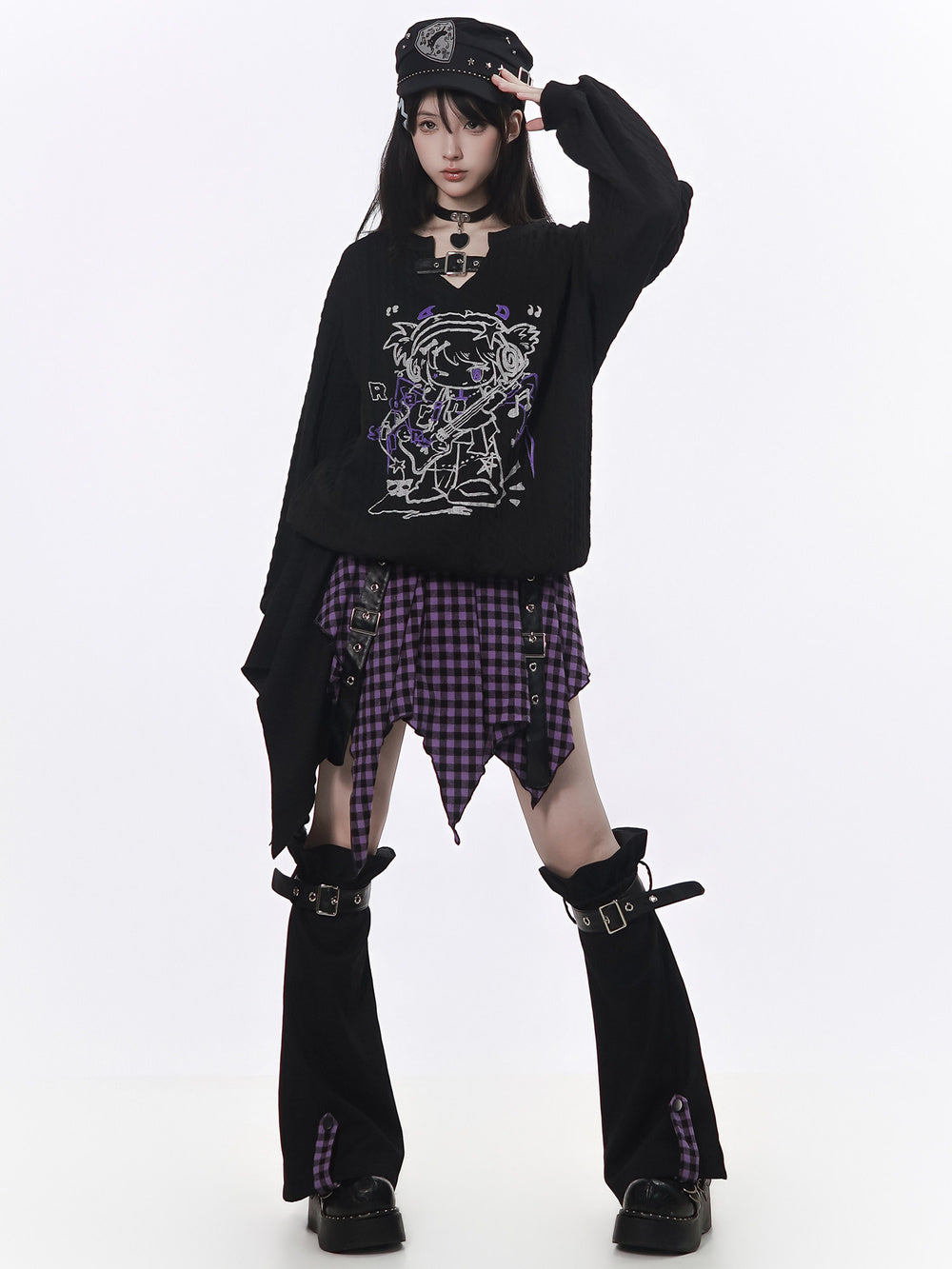 Gothic Plaid Buckle Leg Warmers