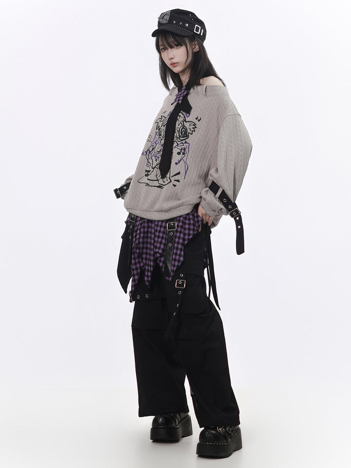 Punk Plaid Star Wide Leg Cargo Pants