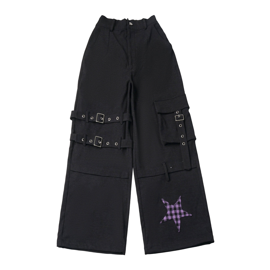 Punk Plaid Star Wide Leg Cargo Pants