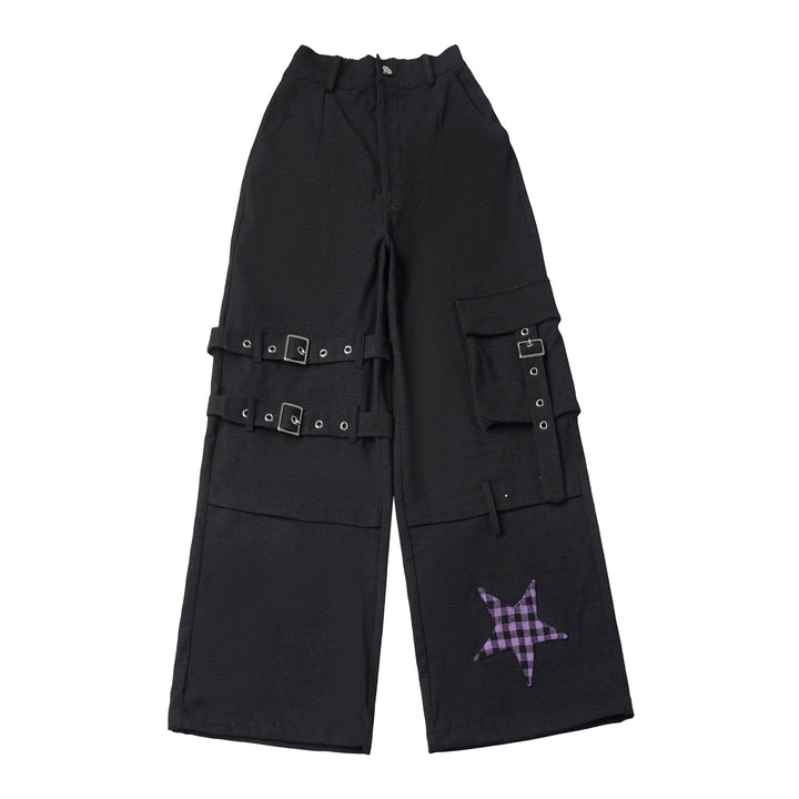 Punk Plaid Star Wide Leg Cargo Pants