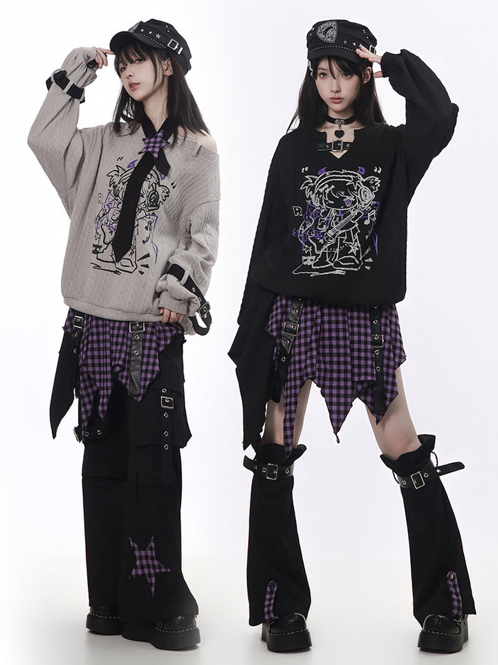 Punk Plaid Star Wide Leg Cargo Pants