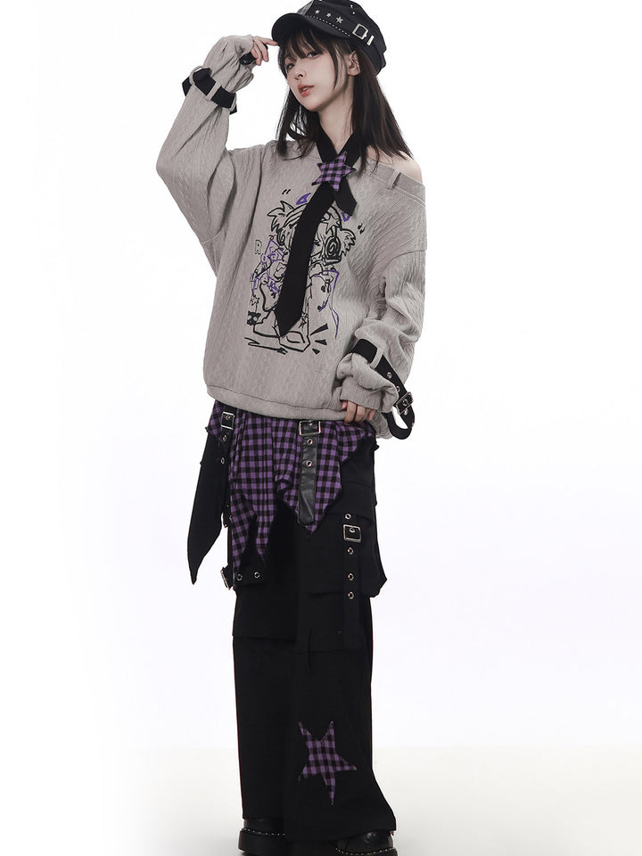 Punk Plaid Star Wide Leg Cargo Pants