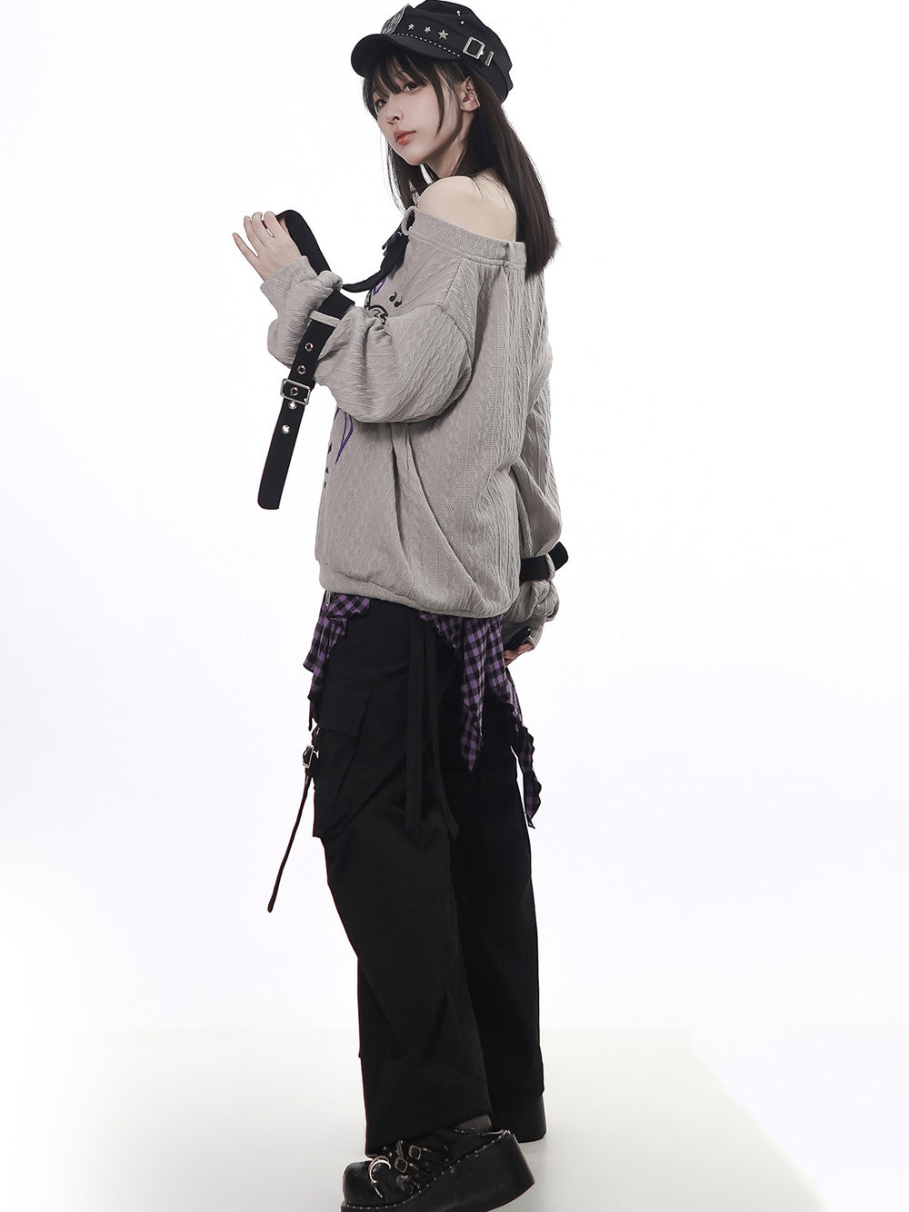 Punk Plaid Star Wide Leg Cargo Pants