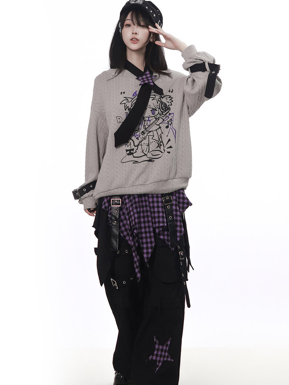 Punk Plaid Star Wide Leg Cargo Pants