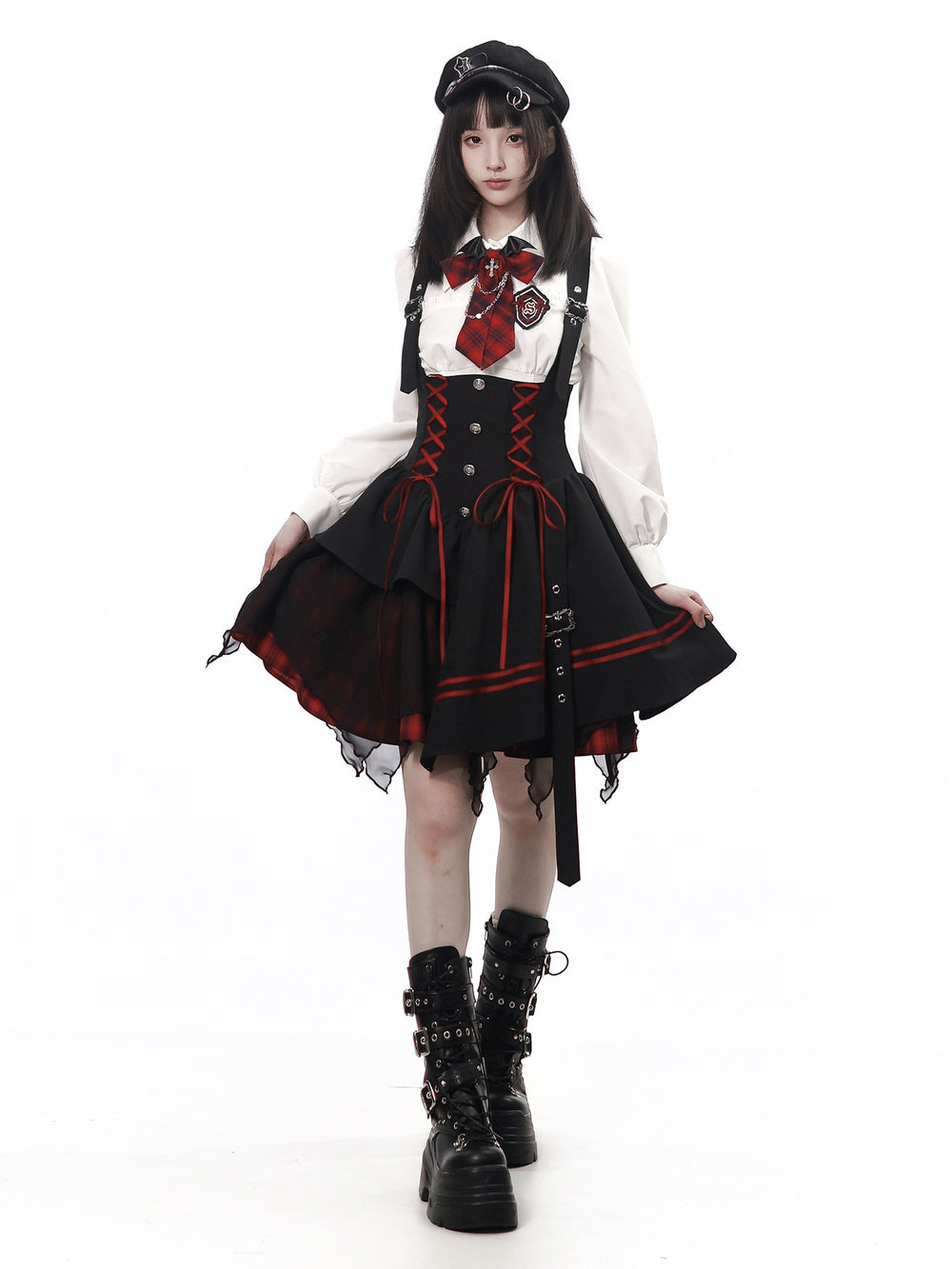 Gothic Bat Wing Plaid Bow Blouse