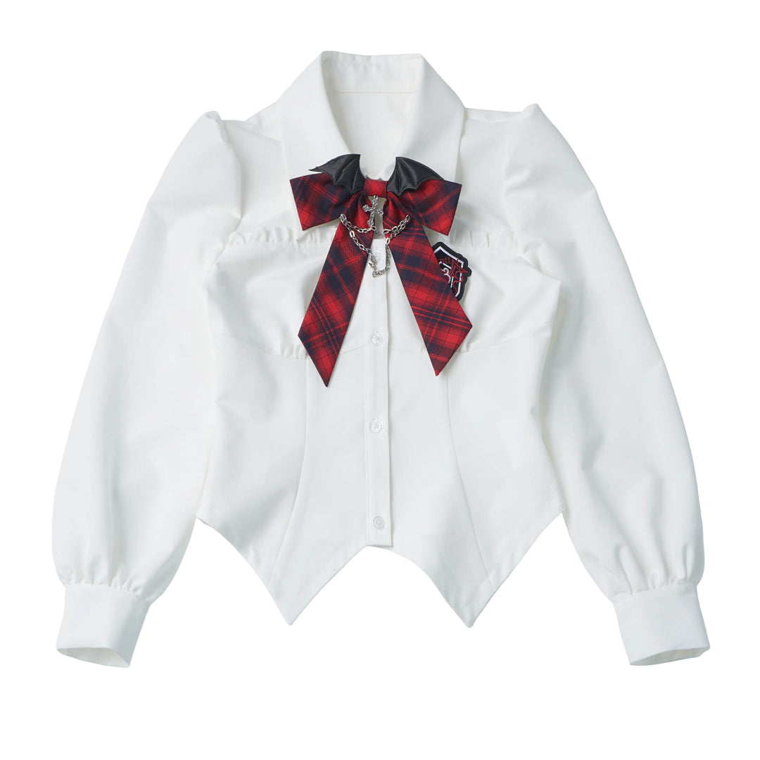 Gothic Bat Wing Plaid Bow Blouse