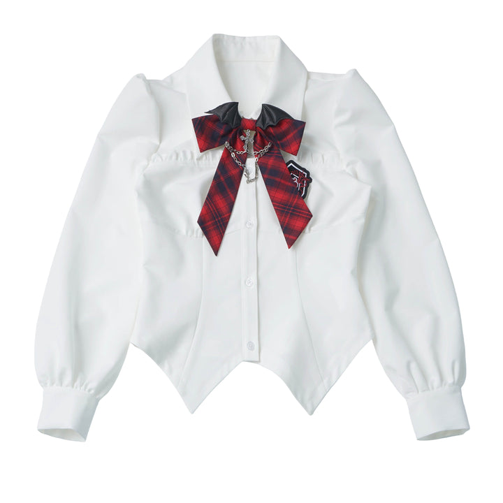Gothic Bat Wing Plaid Bow Blouse