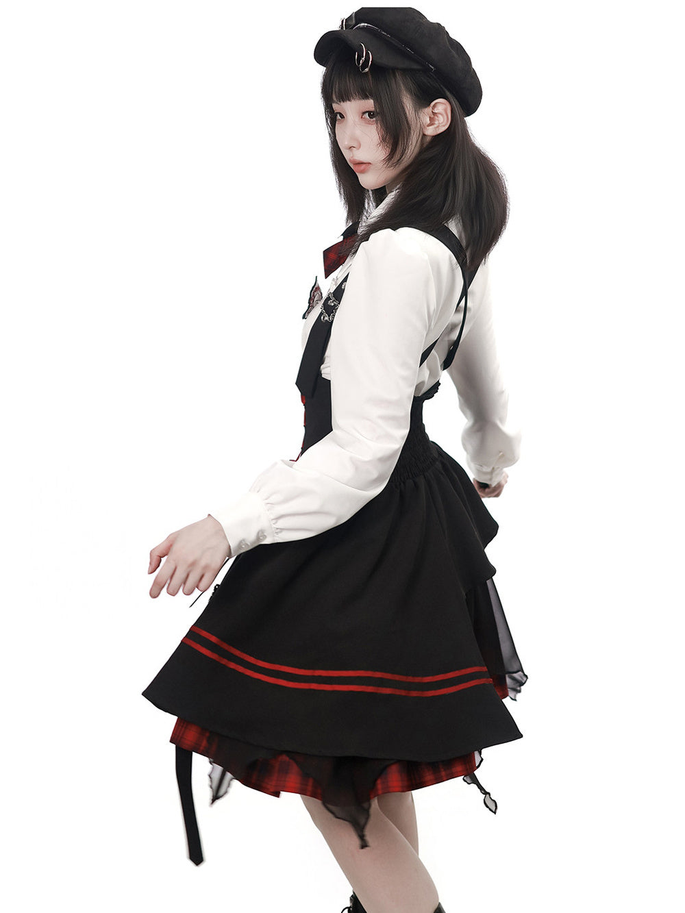 Gothic Bat Wing Plaid Bow Blouse