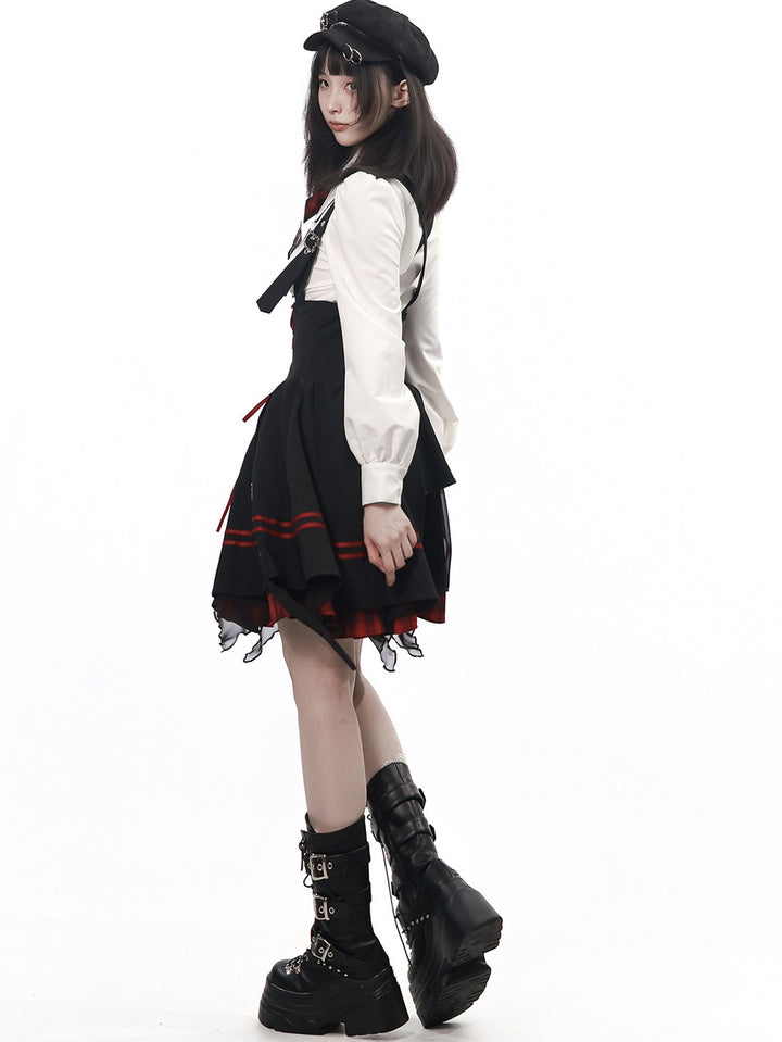Gothic Bat Wing Plaid Bow Blouse