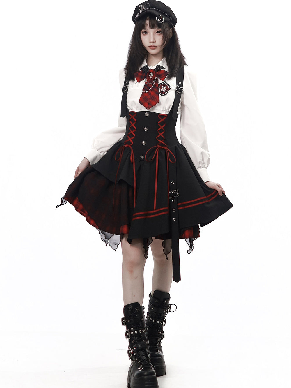 Gothic Bat Wing Plaid Bow Blouse
